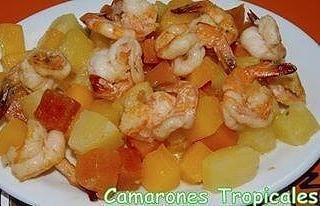 Camarones Tropicales · Ten shrimp cooked with orange and white wine.