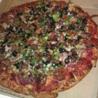 Chicken Supreme · White mushrooms, Roma tomatoes, green bell peppers, red onions, black olives and grilled chi...