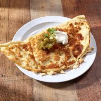 Chicken Spinach Quesadilla · Grilled large flour tortilla. Includes cheese, salsa and hot sauce.
