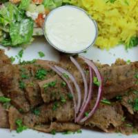 Gyro Platter · Classic Greek style of tender lean blend of ground beef and lamb meats seasoned with zesty G...
