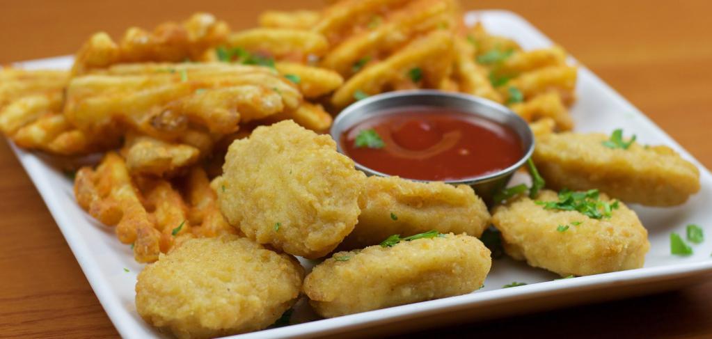 Kids 6 Piece Chicken Nuggets · Served with seasoned waffle fries.