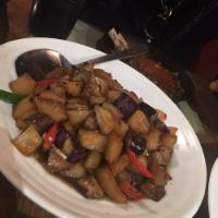 Sauteed Potato, Green Pepper and Eggplant · Spicy. Vegetarian.