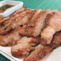Crying Pork · Tender pork marinated Thai style and grilled served tamarind sauce.