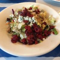 Mediterranean Health Salad · Iceberg lettuce, dill, celery, red cabbage, carrots, radishes, scallions, Gorgonzola cheese,...
