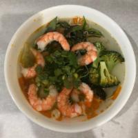 Shrimp Noodle Soup · Shrimp, rice noodle, iceberg lettuce, Thai basil, bean sprout and green onion.