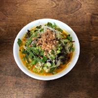 Turmeric Tofu Noodle Soup · Lemongrass tofu, rice noodle, mixed vegetable, roasted peanut, green onion with peanut broth.