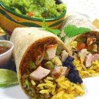 Burrito Newport · Grilled chicken breast, grilled vegetables, black beans, Spanish rice, and salsa Fresca.