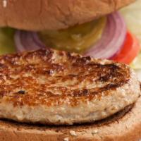 Gourmet Turkey Burger · 1/3 lb. ground turkey patty on a whole wheat bun with lettuce, tomato, onions, and pickles. ...