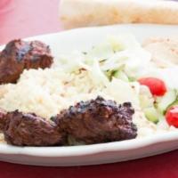 Beef Kabob Dinner · Served with pita bread, house salad and your choice of side and spread. 