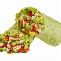 Ultimate Veggie Wrap · Avocado, hummus, cucumbers, feta cheese, roasted red peppers, lettuce, tomatoes and red onio...
