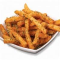 Seasoned French Fries · French Fries tossed with herb seasoning, parmesan cheese and parsley flakes.
