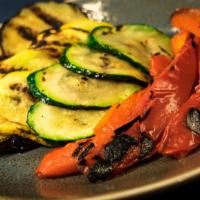 Fire Roasted Vegetables · Basil rubbed eggplant, zucchini, yellow squash and red peppers.(V, GF)