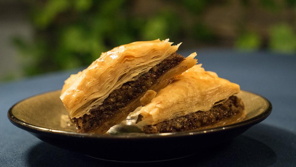 Baklava · Greek phyllo pastry with chopped nuts, baked drizzled in honey