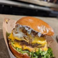 HOUSE DOUBLE · two 4oz smashed patties, american, grilled onions, 1000 island, buttered brioche