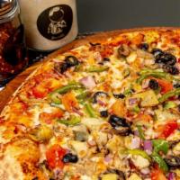 Vegetarian Pizza · Tomato, onion, green peppers, mushroom, olives and artichoke.
