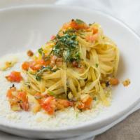 Aglio e Olio Pasta · Olive oil, garlic, Parmesan cheese and a touch of crushed chili peppers. Suggested noodle: l...