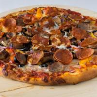 15. Brooklyn Pizza · Tomato sauce, mozzarella cheese, onions, peppers, black olives, fresh mushrooms, pepperoni a...