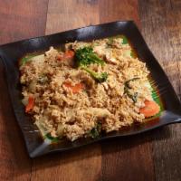 Spicy Fried Rice · Jasmine rice wok stir-fried with fresh chili, garlic, sweet onions, broccoli, carrot, poblan...