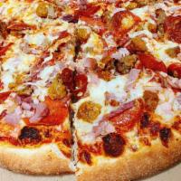 Meat Lover's Pizza · Pepperoni, salami, Italian sausage, Canadian bacon, meatball and mozzarella cheese.