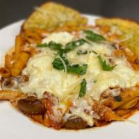 Baked Veggie Ziti · Ziti pasta baked with mozzarella, ricotta cheese, marinara sauce, fresh tomatoes, mushrooms,...