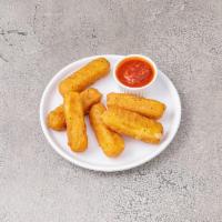Mozzarella Sticks · Mozzarella cheese that has been coated and fried. Served with sauce.