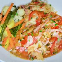 Alla Zingera · Chicken or veal scaloppine. Sauteed with Virginia ham, capers, peppers, mushrooms and onions...