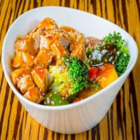 Chicken Teriyaki  Bowl · Grilled chicken breast served with teriyaki sauce, sesame seeds, steamed veggies and white r...