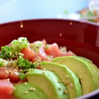 Poke Don · Fresh cut of raw tuna and avocado marinated in tangy poke sauce. Served with steamed Japanes...