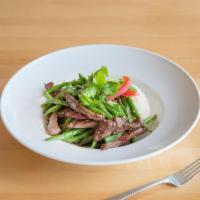 Ribeye Steak with Green Beans · A smooth, fine texture and exceptional tenderness. USDA grade ribeye steak, green bean, red ...