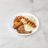 33. Mini Bandeja · Mini version of the Colombian platter. Served with rice and beans.
