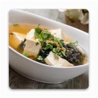 Seaweed and Tofu Soup · In a clear broth soup.