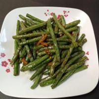 V1. Stir-Fry Deep Fried Green Bean · W/ minced pickled mustard. 台式乾扁四季豆