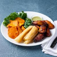 Plato Serrano · Get the best of the andes. Deep fried plantains yucca and sweet potatoes. Serve with green s...