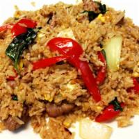 Basil Fried Rice · Red bell peppers, egg, yellow onions and sweet basil leaves.