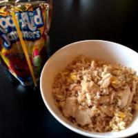 Kids Chicken Fried Rice · Rice stir-fried with chicken and egg. For children under 12 years old, served with a Kool-Ai...