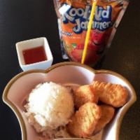 Kids Crispy Chicken Nugget · Battered and breaded chicken breast tenderloins with sweet n sour sauce served with steamed ...