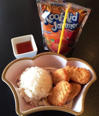 Kids Crispy Chicken Nugget · Battered and breaded chicken breast tenderloins with sweet n sour sauce served with steamed rice. For children under 12 years old, served with a Kool-Aids drink.