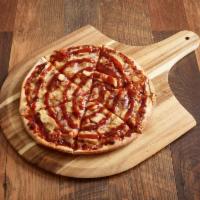 2. BBQ Chicken Pizza · BBQ sauce, mozzarella, chicken, red onion and bacon.