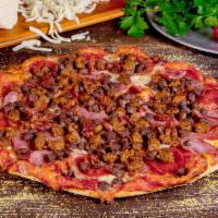 Ultimate Meat Pizza · Italian sausage, seasoned ground beef, pepperoni, ham, salami and bacon.