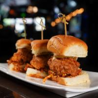 Spicy Chicken Sliders · Fried chicken breast, tapatio lime aioli, spicy slaw, king’s hawaiian roll	