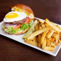 Custom Burger · 1/2 lb certified angus beef patty, lettuce, tomato, onion, pickle, mayo and mustard, on brio...
