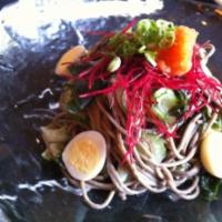 Soba Salad · Buckwheat noodles tossed with cucumber, seaweed and sesame dressing garnished with boiled qu...
