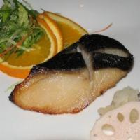 Gindara · Miso marinated grilled black cod.