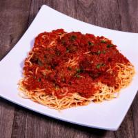 Spaghetti and Meatballs · Angel hair pasta, red sauce and meatballs.