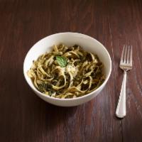 Pasta Pesto · Basil, garlic, super Tuscan olive oil, and walnut sauce. Contains nuts.