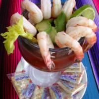 Mexican Shrimp Cocktail · Jumbo 20 oz. goblet filled with zesty cocktail sauce and 10 large shrimp. 