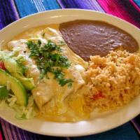 Chipotle Enchilada · Three enchiladas filled with seasoned chicken. Served with guacamole and creamy chipotle sau...