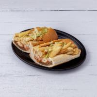 8. Fat Beach Sandwich · The coolest. Cheesesteak, chicken fingers, mozzarella sticks, french fries, lettuce, ketchup.