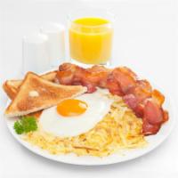 Two Eggs Any Style · 2 farm-fresh aa eggs served with homes fries or tomatoes, toast, bagel or English muffin.