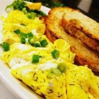 Florentine Omelette · 3 egg whites, fresh sautéed spinach, scallions, dill and feta cheese.